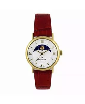 Женские золотые часы с фазой Солнца и Луны, 26 мм, с коричневым кожаным ремешком Peugeot, золото