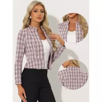 Женский элегантный твидовый пиджак в клетку ALLEGRA K, бежевый