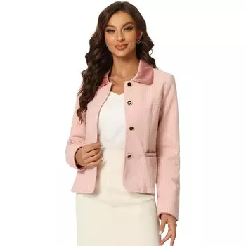 Женский элегантный твидовый пиджак в клетку с бархатным воротником ALLEGRA K, розовый