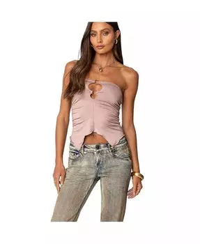 Женский асимметричный топ без бретелек с вырезом в виде кольца Edikted, коричневый