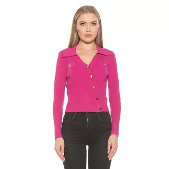 Женский асимметричный топ на пуговицах с длинными рукавами в рубчик ALEXIA ADMOR Sam, цвет Magenta