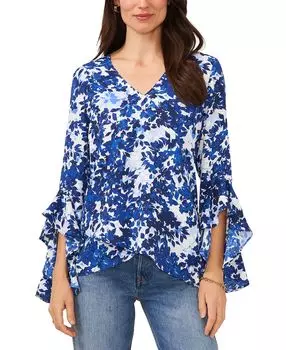 Женский асимметричный топ с цветочным принтом и оборками на рукавах Vince Camuto, мульти