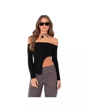 Женский асимметричный топ с открытыми плечами Edikted, черный