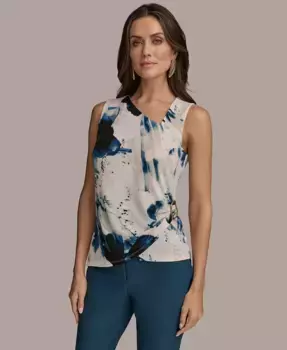 Женский асимметричный топ с принтом без рукавов, размеры Regular и Petite Donna Karan New York, белый