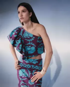 Женский асимметричный топ с принтом и воланами Tintoretto, синий