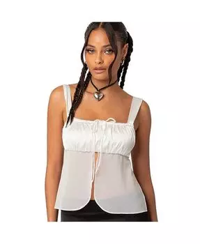 Женский атлас & шифоновый топ с разрезом спереди Edikted, белый