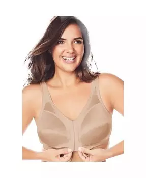 Женский атласный бюстгальтер без косточек больших размеров с застежкой спереди Comfort Choice, бежевый