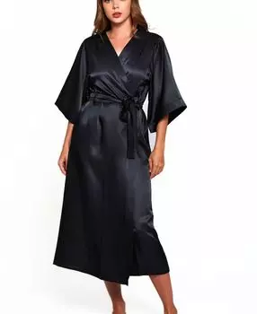 Женский атласный длинный халат victoria с рукавами 3/4 iCollection, черный