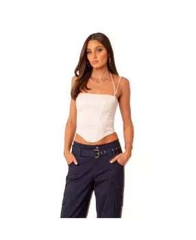 Женский атласный корсет с бретелями на плечах и шее и шнуровкой сзади сверху Edikted