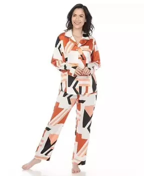 Женский атласный пижамный комплект с принтом White Mark, оранжевый