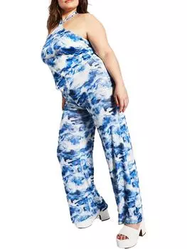 Женский атласный пуловер с лямкой на шее Royalty By Maluma, цвет blue camo