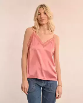 Женский атласный топ для белья с кружевом Molly Bracken, розовый