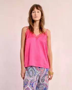 Женский атласный топ на бретелях с кружевом Molly Bracken, розовый