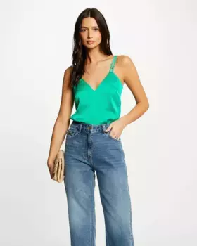 Женский атласный топ на двойных бретелях Morgan, зеленый