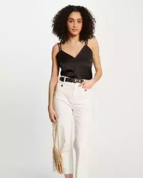 Женский атласный топ на двойных бретелях Morgan, черный