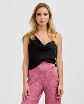 Женский атласный топ с драпированным вырезом Veneno En La Piel, черный