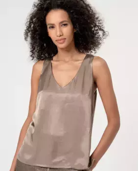 Женский атласный топ с однотонным V-образным вырезом Surkana, темно-серый