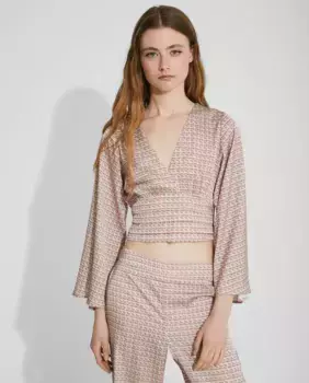 Женский атласный укороченный топ с длинными рукавами Nalle, мультиколор