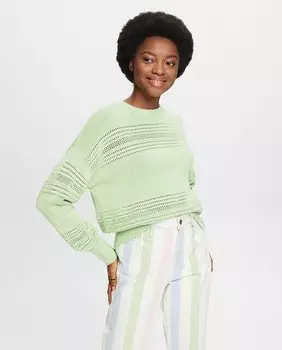 Женский ажурный хлопковый свитер свободного кроя Esprit, светло-зеленый