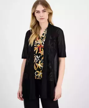 Женский ажурный кардиган с коротким рукавом и открытой передней частью Anne Klein, черный