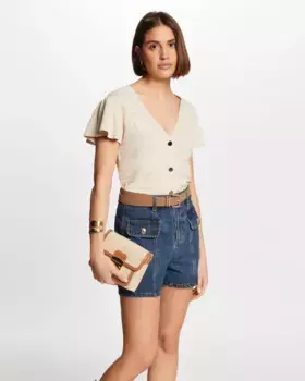 Женский ажурный кардиган с короткими рукавами Morgan, бежевый