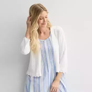 Женский ажурный кардиган с волнообразным узором и открытой полой Croft & Barrow, белый