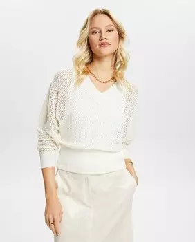 Женский ажурный свитер из льна Esprit Collection, белый