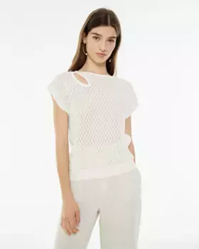 Женский ажурный свитер с короткими рукавами и вырезом на плече System Action, цвет Crudo