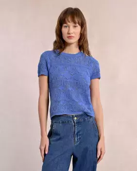 Женский ажурный свитер с короткими рукавами Molly Bracken, синий