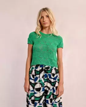 Женский ажурный свитер с короткими рукавами Molly Bracken, зеленый