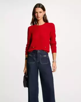 Женский ажурный свитер с круглым вырезом Morgan, красный