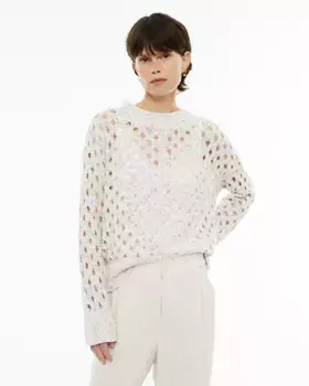 Женский ажурный свитер с отделкой в рубчик System Action, бежевый