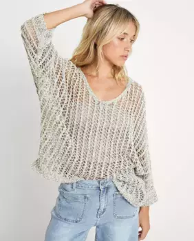 Женский ажурный свитер с V-образным вырезом Nalle, светло-серый