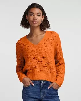 Женский ажурный свитер вязки Pieces, оранжевый