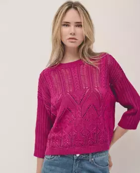 Женский ажурный свитер вязки Roberto Verino, розовый