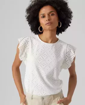 Женский ажурный топ с воланами на рукавах Vero Moda, белый