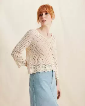 Женский ажурный трикотажный топ с рукавами 3/4 jdy, цвет Nude