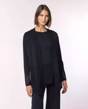 Женский ажурный трикотажный жакет с длинными рукавами Naulover, черный