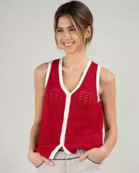 Женский ажурный трикотажный жилет с застежкой на пуговицы El Ganso, красный