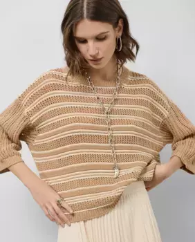 Женский ажурный вязаный свитер с французскими рукавами Roberto Verino, цвет Marrn claro