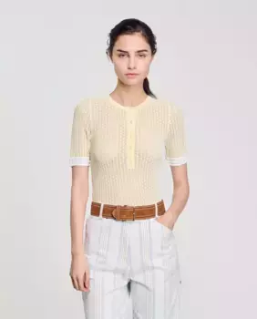 Женский ажурный вязаный свитер с короткими рукавами Sandro, желтый