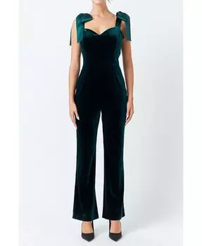 Женский бархатный атласный комбинезон с сердечком endless rose, зеленый