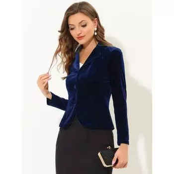 Женский бархатный пиджак с длинными рукавами и пуговицами с зубчатыми лацканами ALLEGRA K