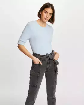 Женский бархатный свитер вязки с декоративными пуговицами Morgan, светло-голубой