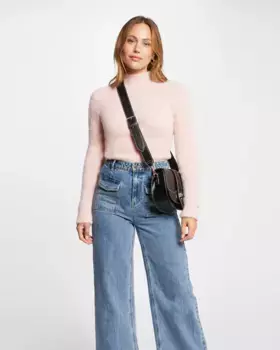 Женский бархатный свитер вязки с высоким воротником Morgan, розовый