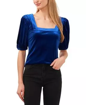 Женский бархатный топ с квадратным вырезом и короткими рукавами-фонариками CeCe, синий