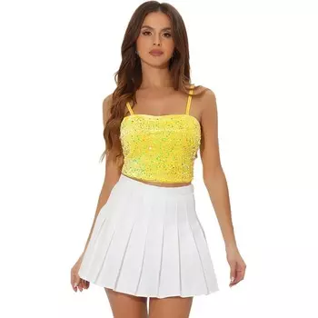 Женский бархатный укороченный топ на бретельках с блестящими пайетками на тонких бретелях ALLEGRA K, желтый