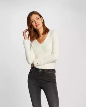Женский бархатный вязаный свитер с длинными рукавами Morgan, кремовый