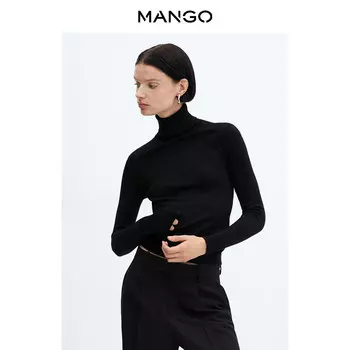 Женский базовый свитер Mango с высоким воротником, коричневый