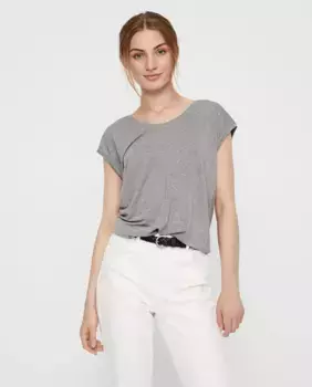 Женский базовый топ с V-образным вырезом и короткими рукавами Pieces, серый